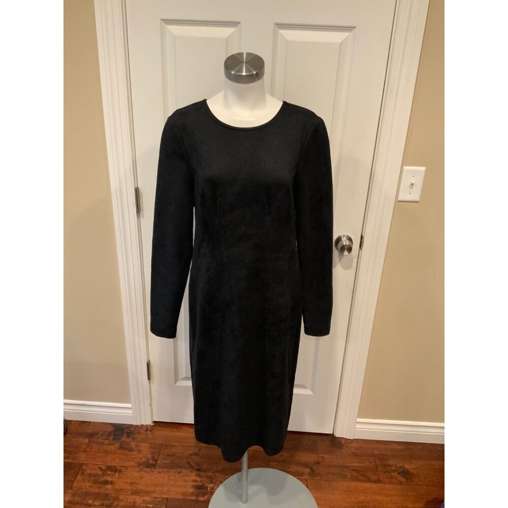 Level 99 Black Vegan Suede Long Sleeve Shift Dress Size Large, NWT! $188
